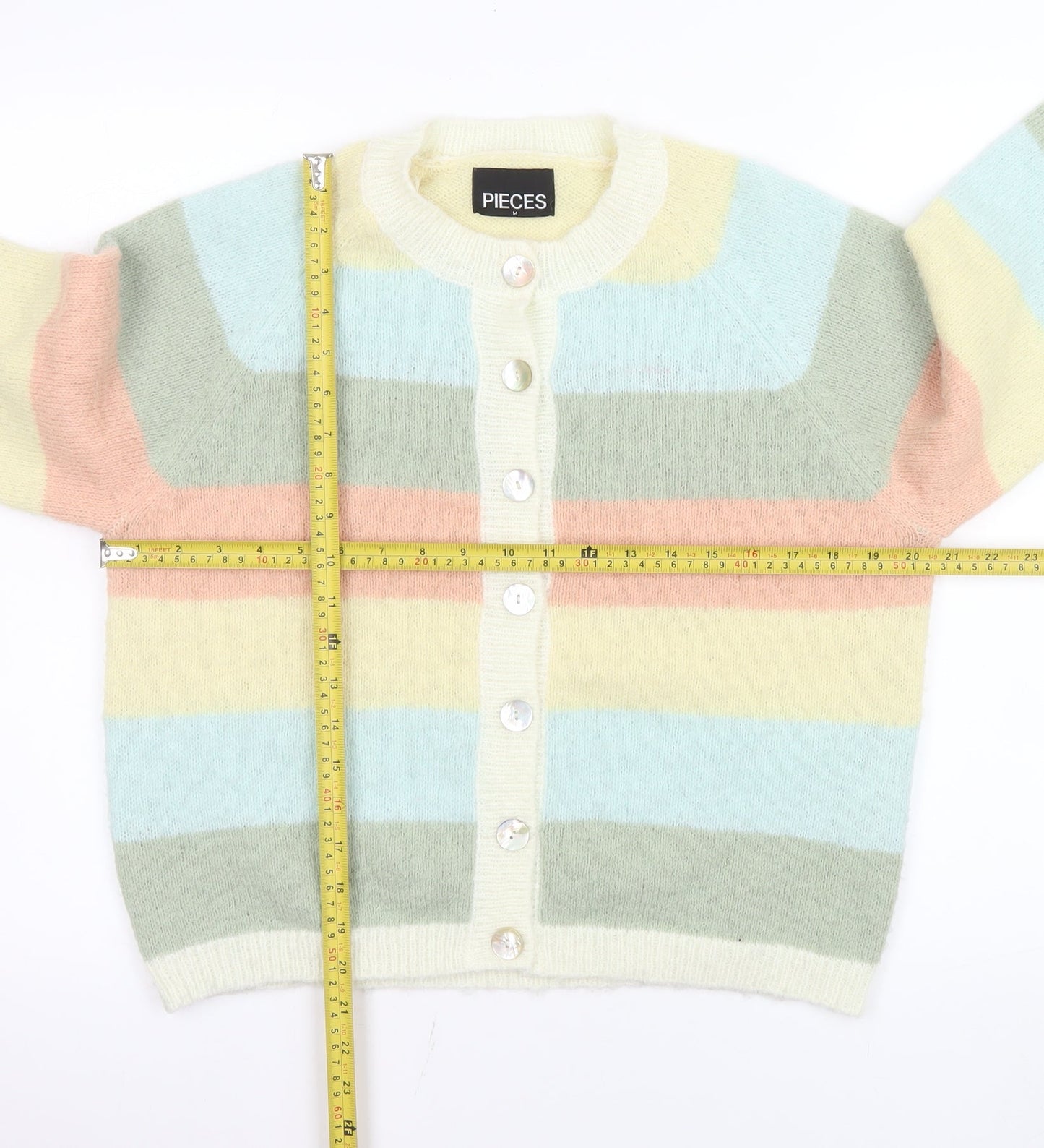 Pieces Womens Multicoloured Striped Cardigan M Knit Crew Neck