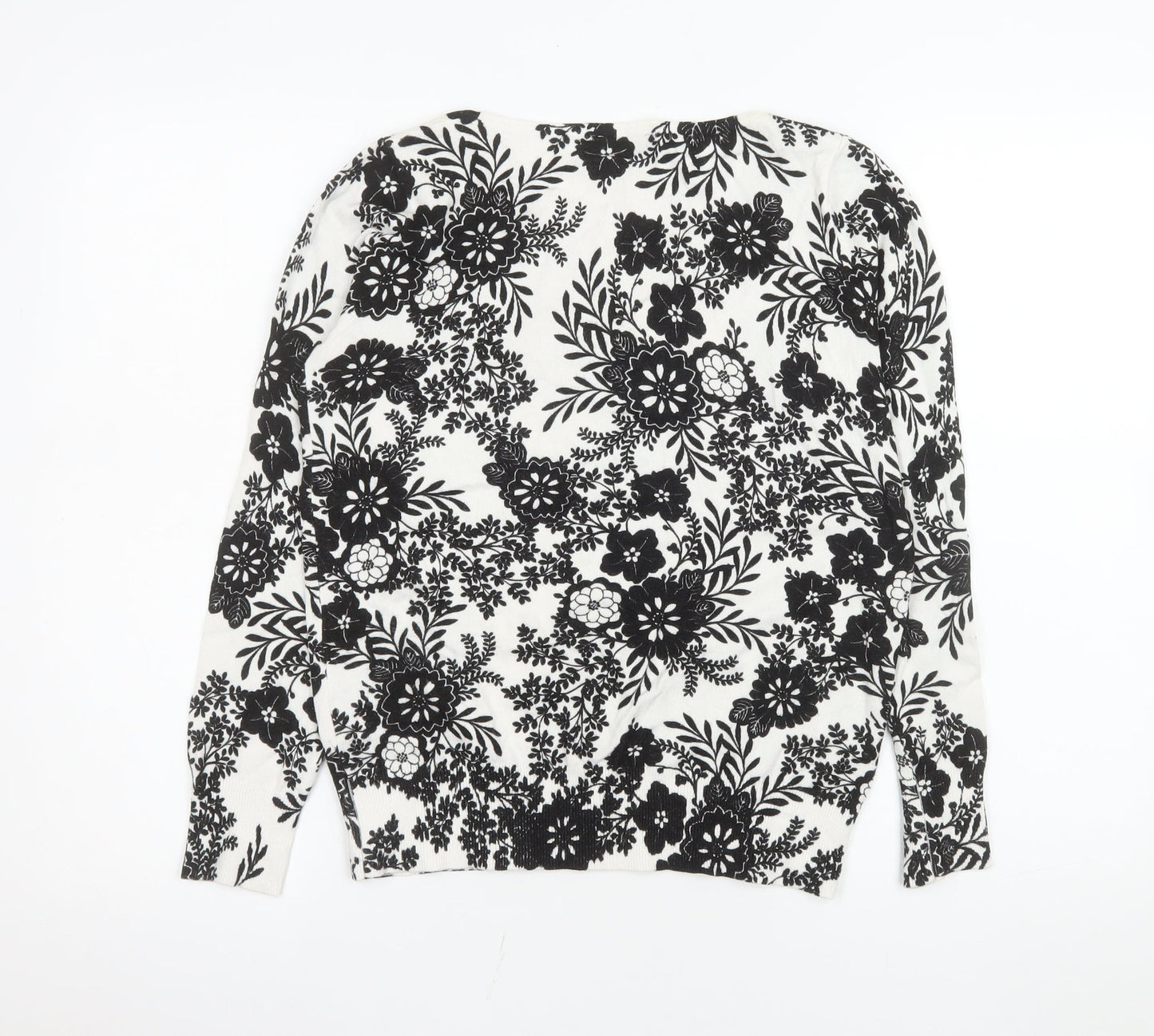 M&Co Women Ivory Black Floral Knit Blouse Size 14