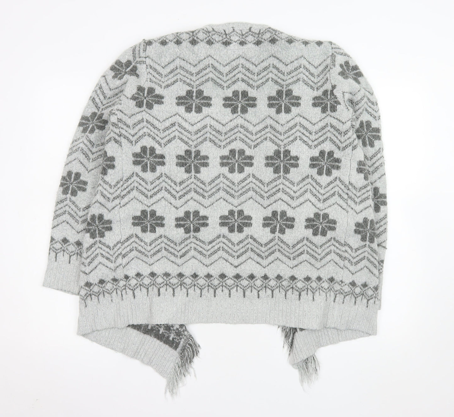 Mantaray Women’s Grey Fair Isle Fringe Cardigan Size 12 Regular
