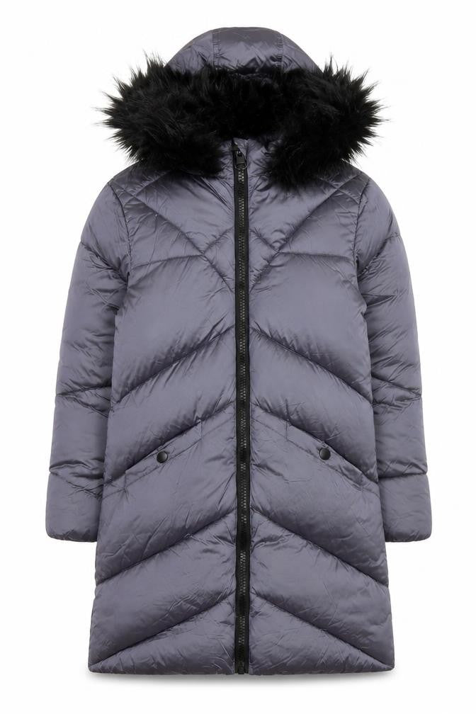 Tokyo Laundry Girls Grey Hooded Long Puffer Coat 9-10 Years Winter Jacket