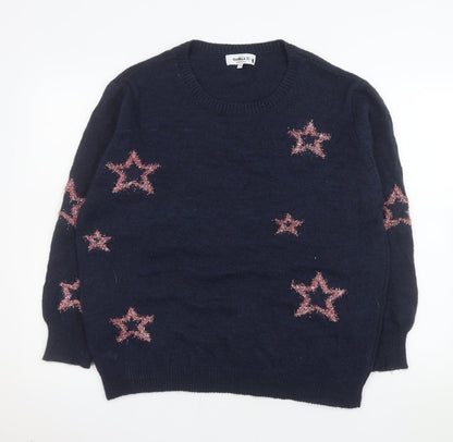 Additional front view of Isabella D. Women's Blue Star Knit jumper, size 18 Plus