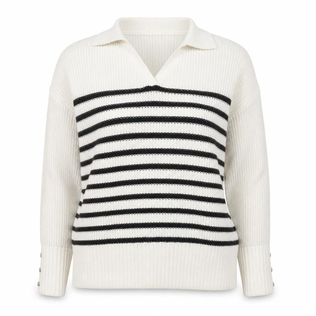Threadbare Womens Ivory Striped Collared Long Sleeve Jumper UK 12