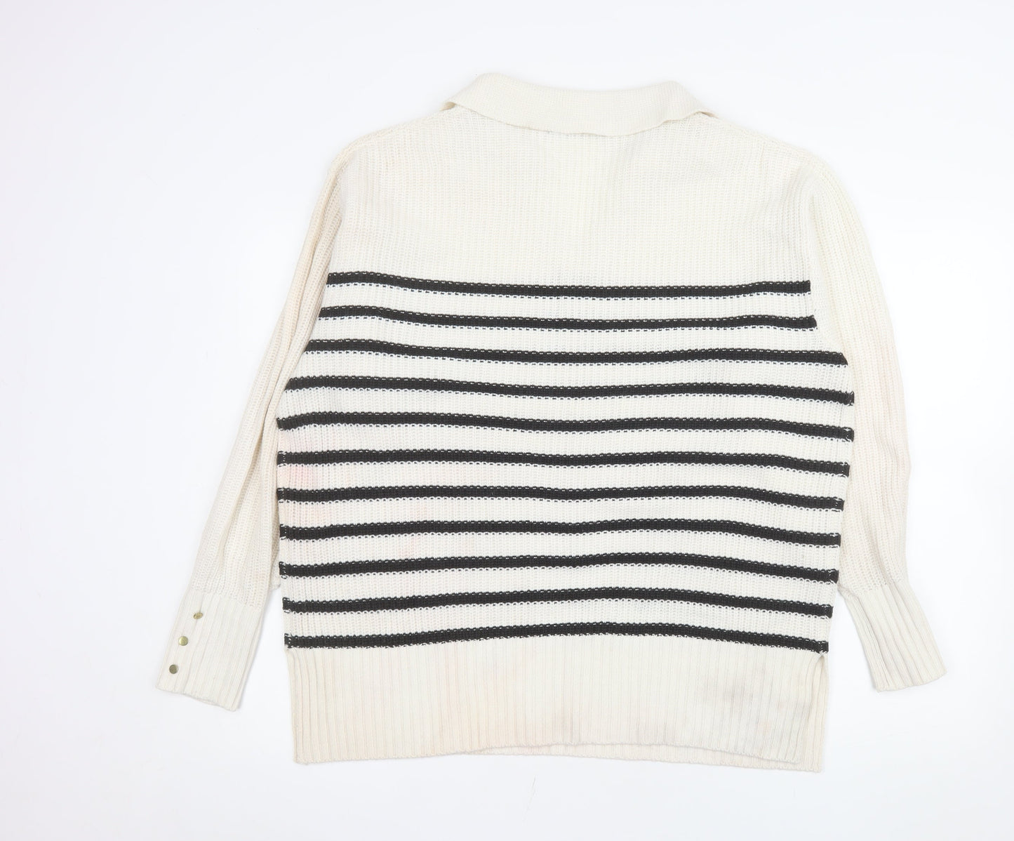 Threadbare Womens Ivory Striped Collared Long Sleeve Jumper UK 12