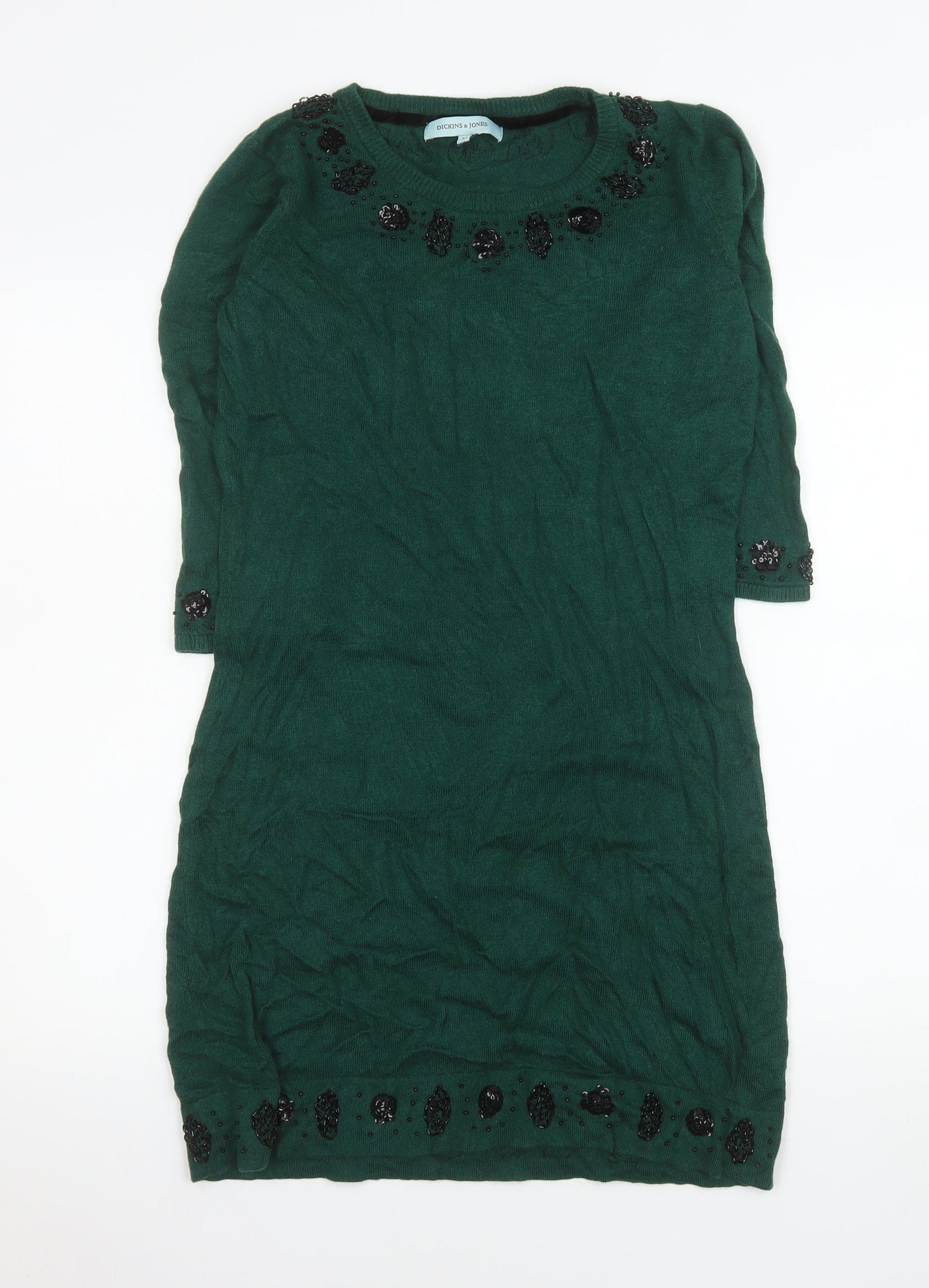 Dickins & Jones Women's Green Beaded Knit Shift Dress M