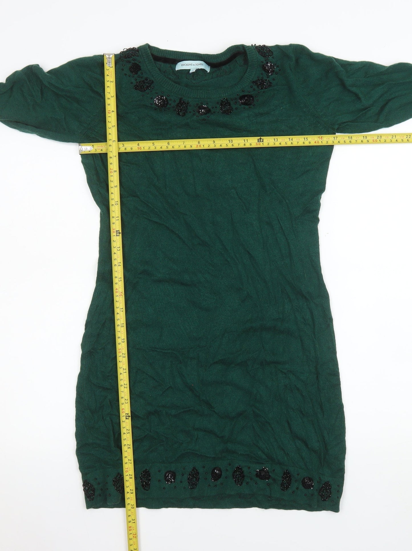 Dickins & Jones Women's Green Beaded Knit Shift Dress M