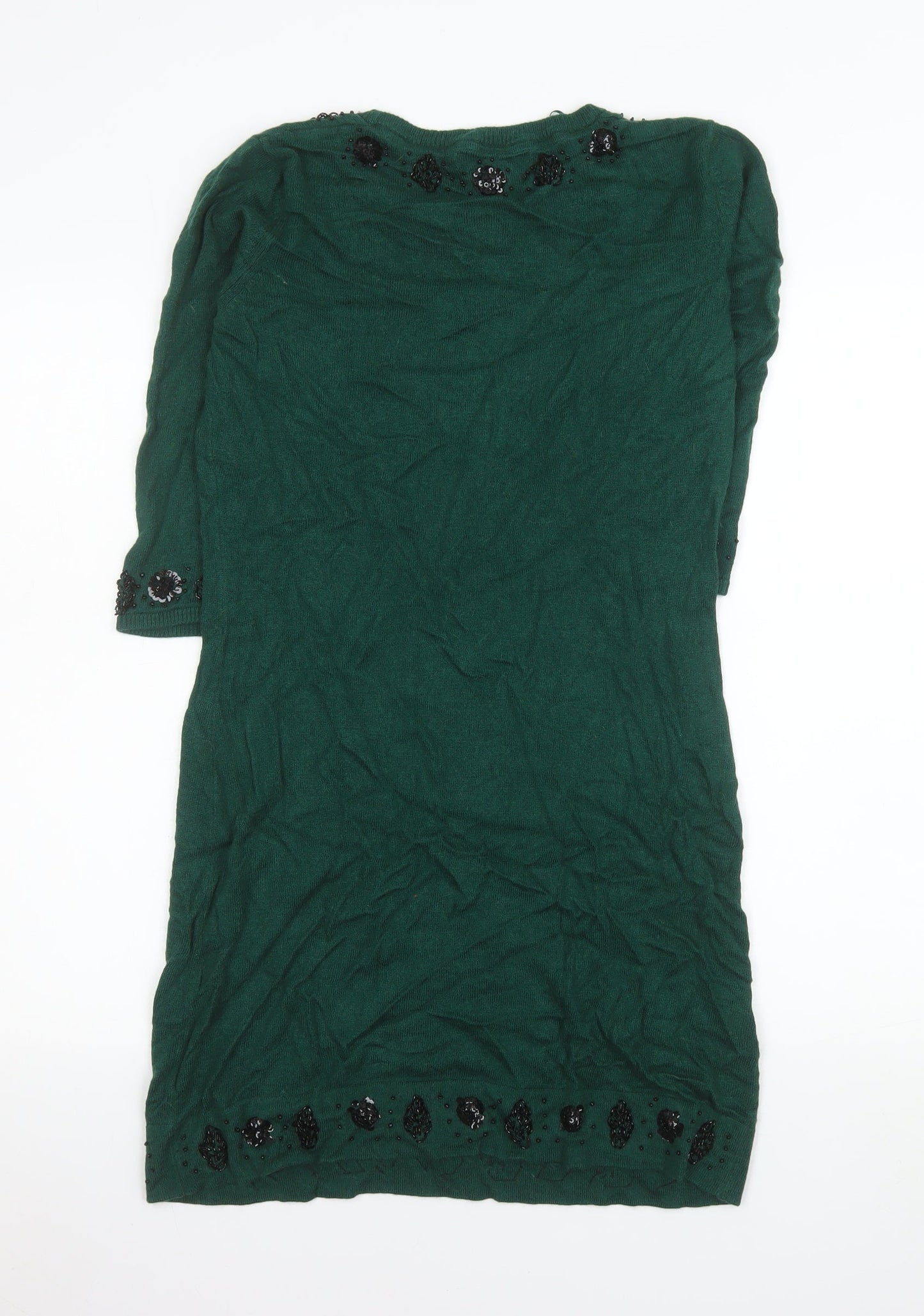 Dickins & Jones Women's Green Beaded Knit Shift Dress M