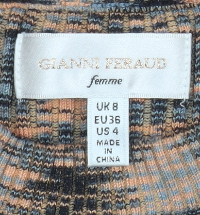 Gianni Peraud Women’s Multicoloured Mock Neck Long Sleeve Knit Blouse Size 8