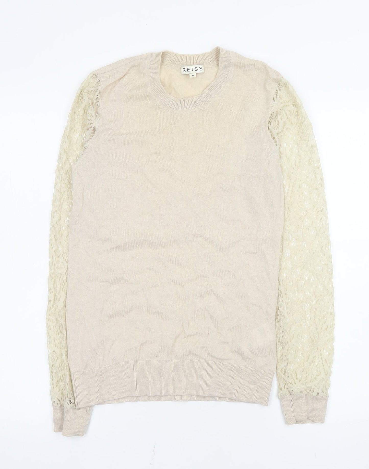 Reiss Women’s Beige Wool Lace Sleeve Knit Blouse Size M