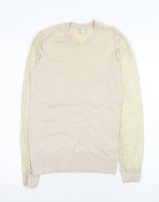 Reiss Women’s Beige Wool Lace Sleeve Knit Blouse Size M