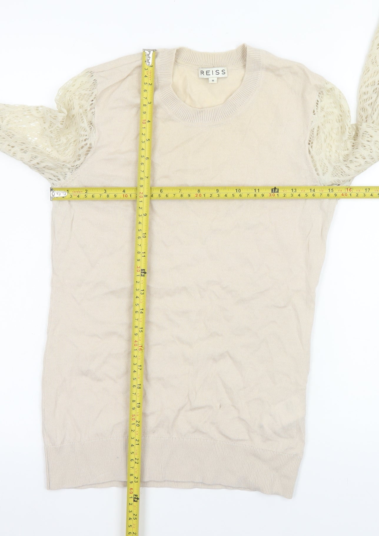 Reiss Women’s Beige Wool Lace Sleeve Knit Blouse Size M