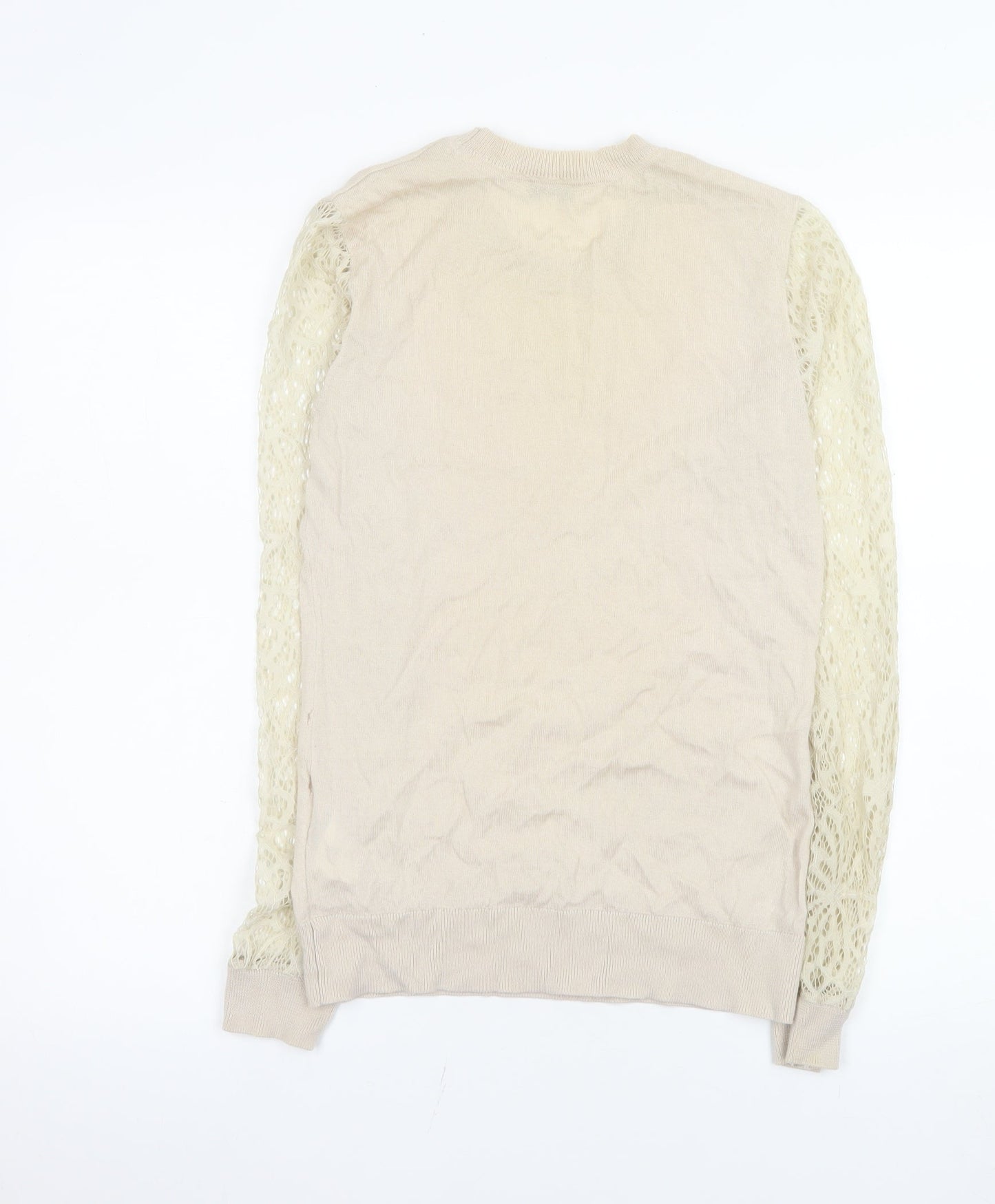 Reiss Women’s Beige Wool Lace Sleeve Knit Blouse Size M