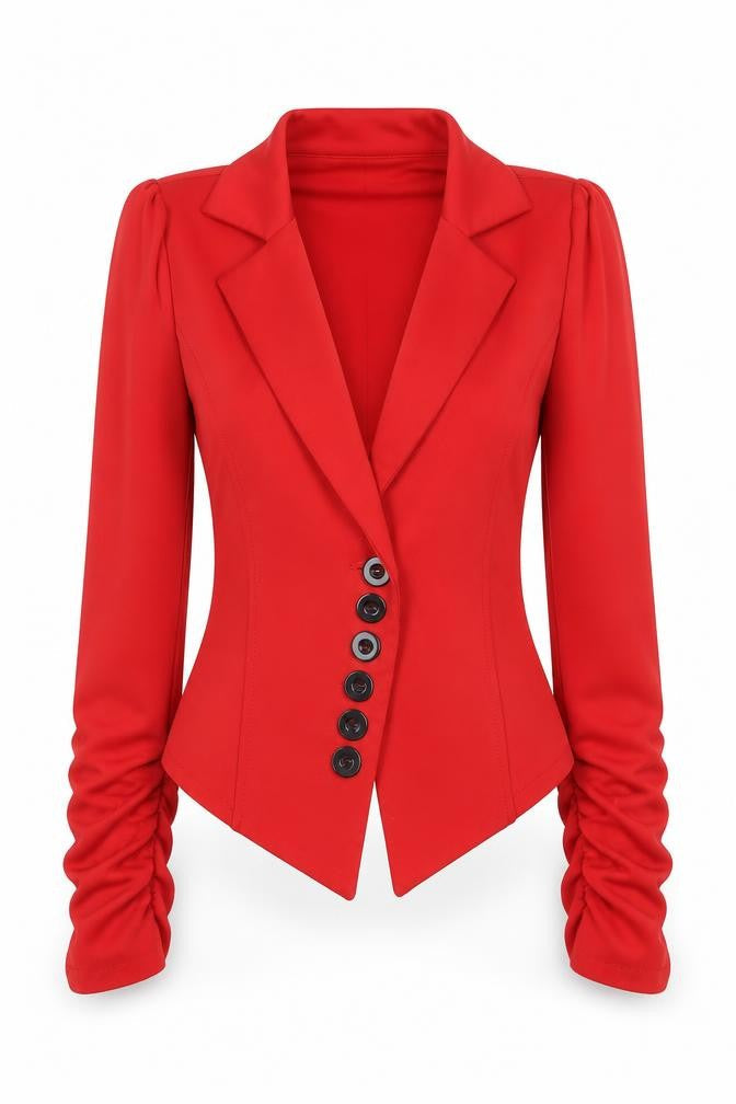 Quiz Women Red Fitted Long Sleeve Single-Breasted Blazer Size 10