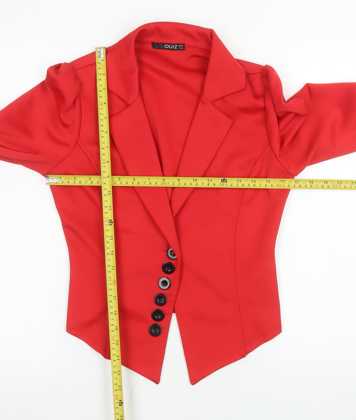 Quiz Women Red Fitted Long Sleeve Single-Breasted Blazer Size 10
