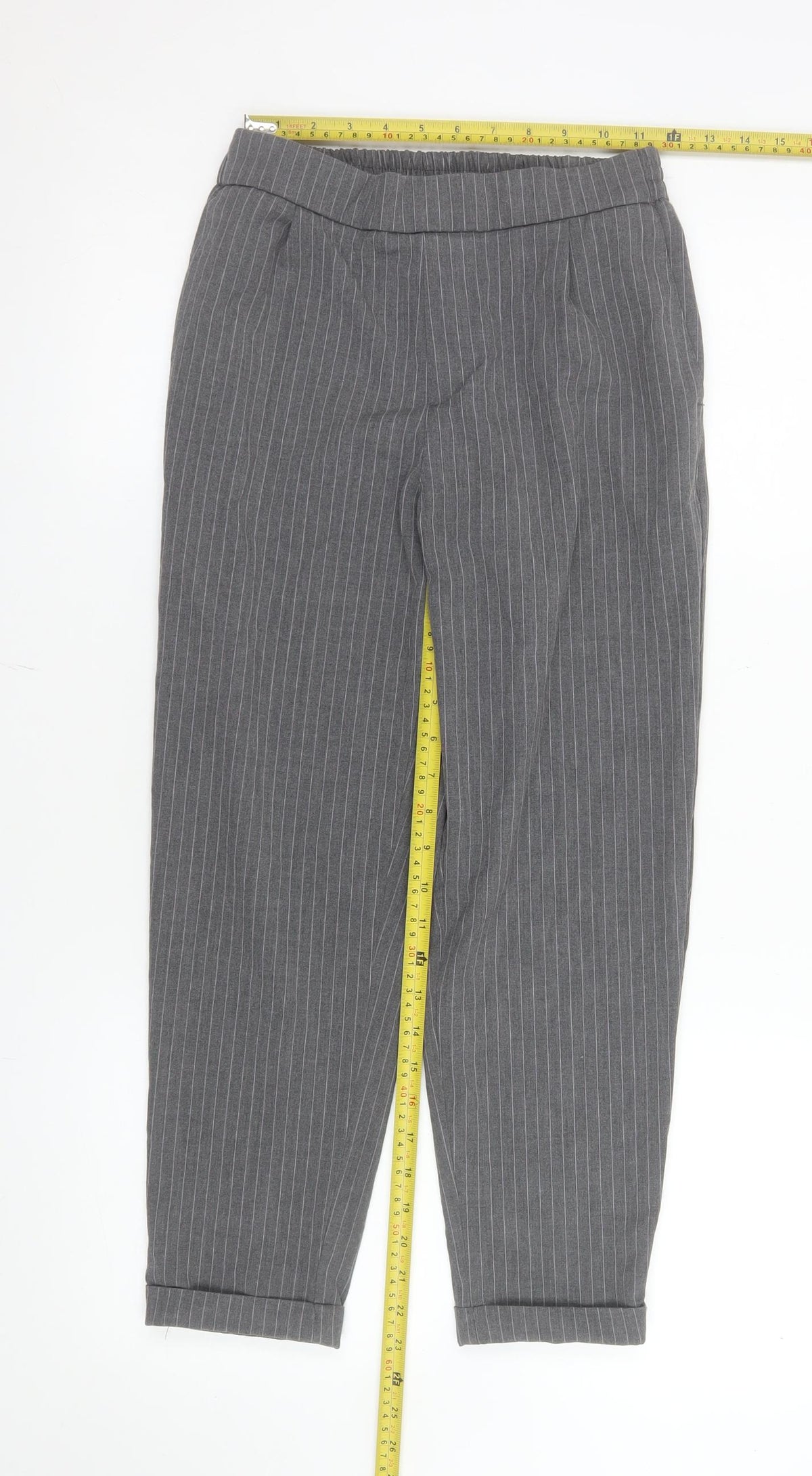 Pull&Bear Womens Grey Pinstripe Tapered Trousers Size S