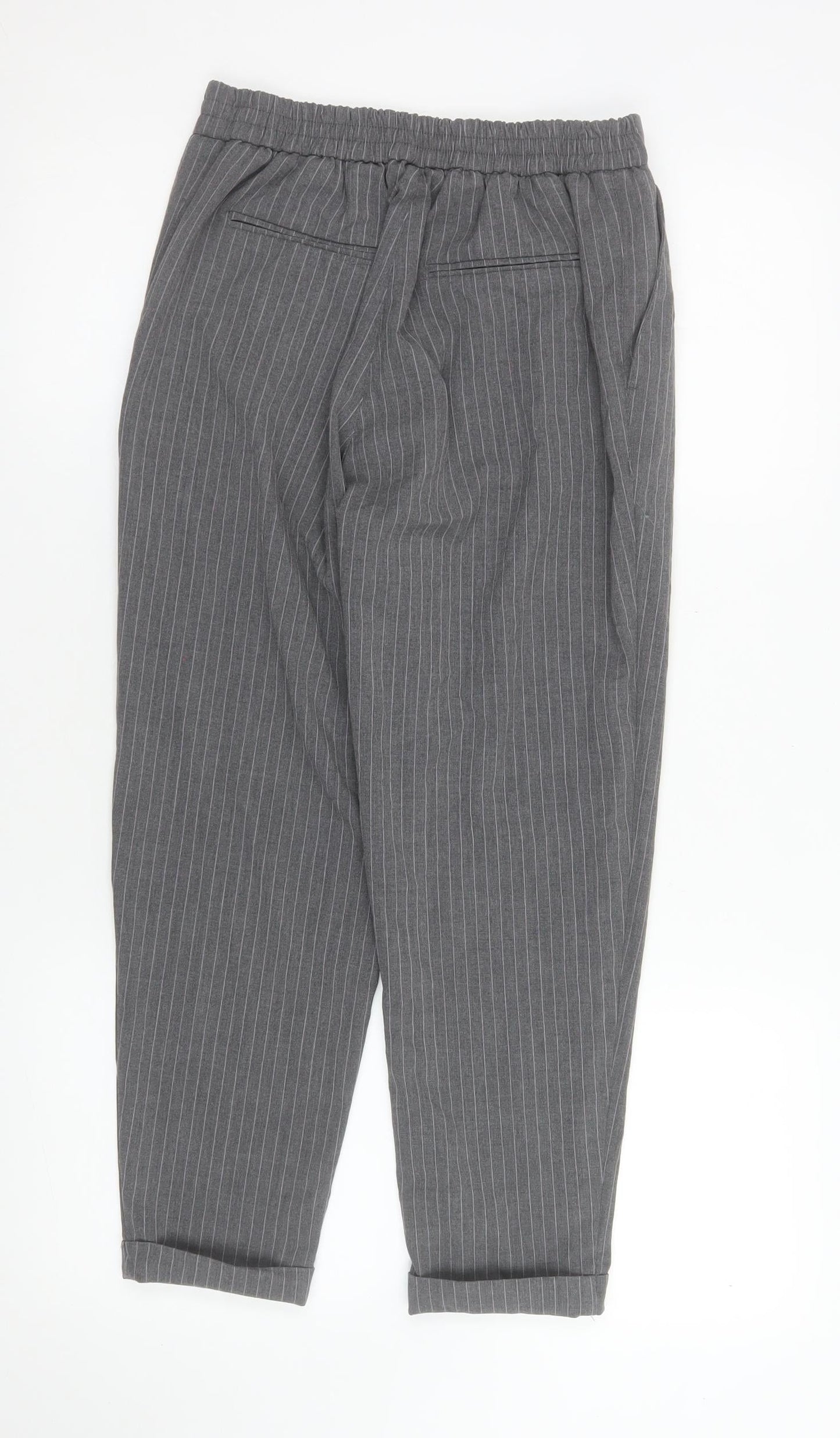 Pull&Bear Womens Grey Pinstripe Tapered Trousers Size S