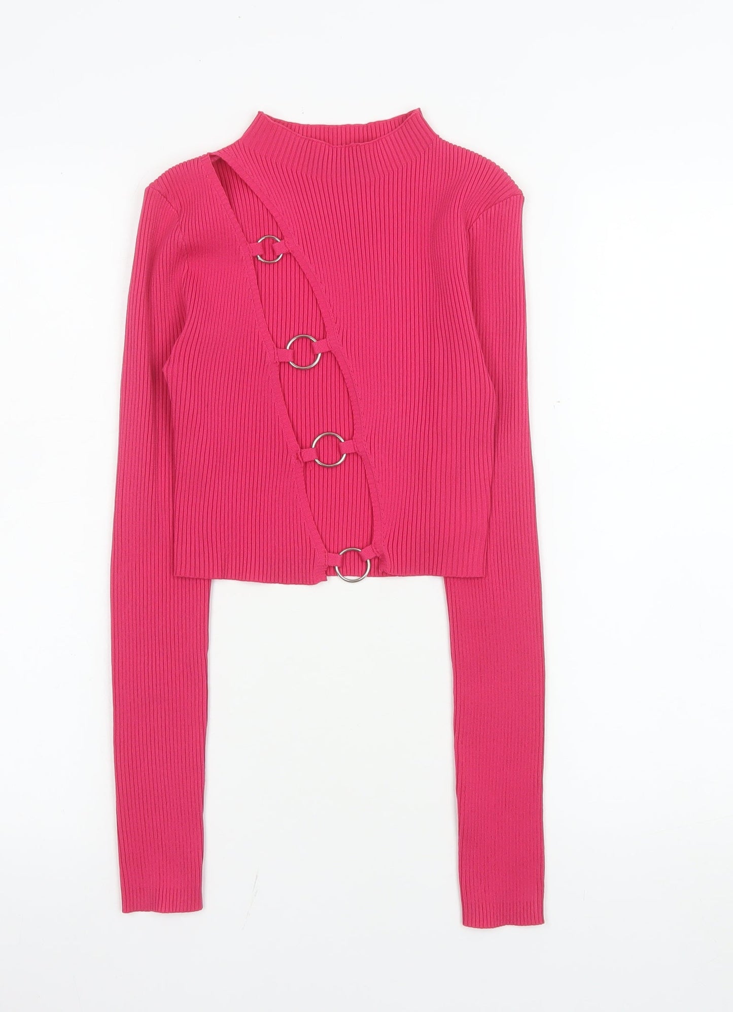 PrettyLittleThing Women’s Pink Cropped Ring Detail Long Sleeve Top Size S