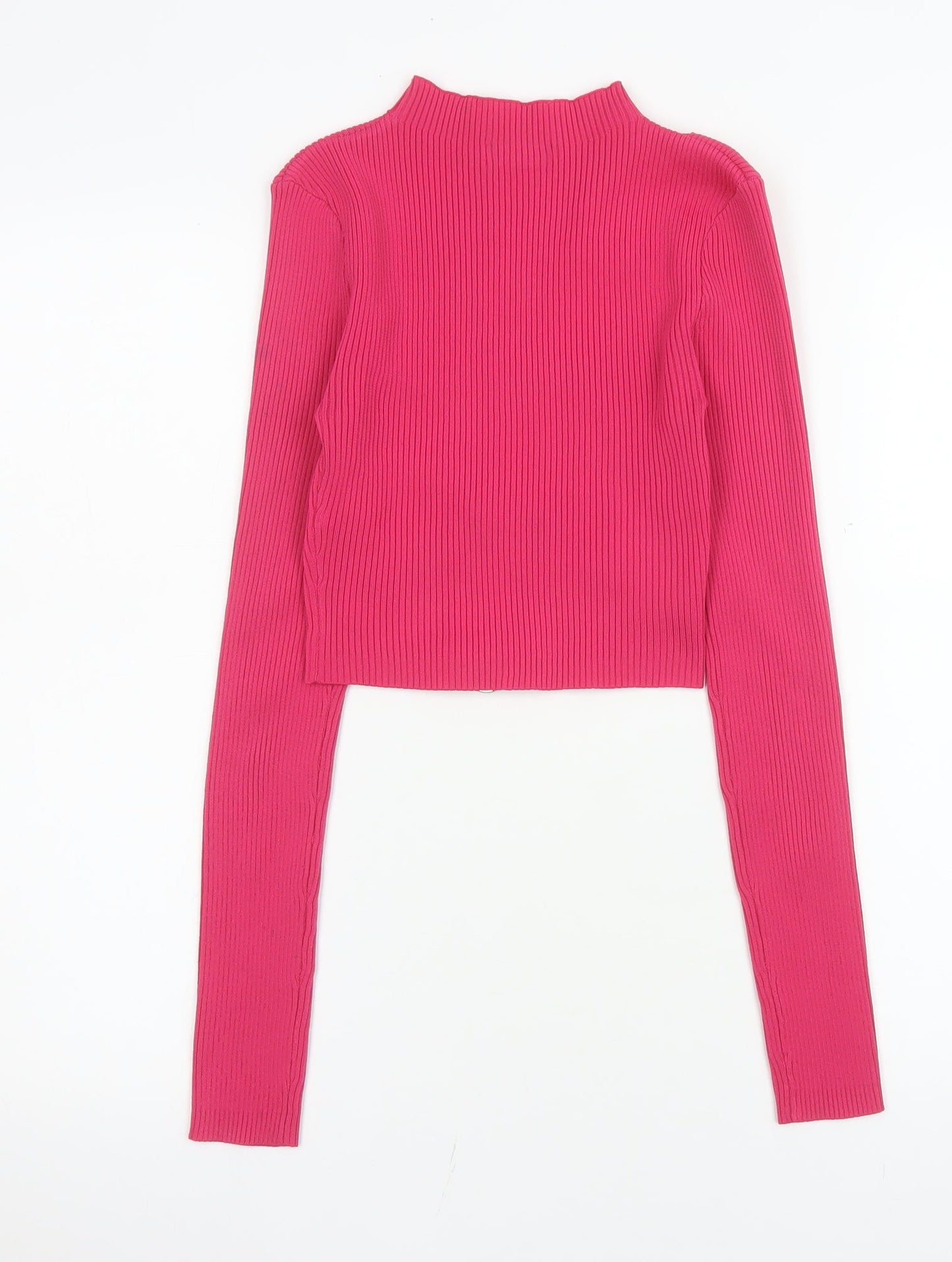 PrettyLittleThing Women’s Pink Cropped Ring Detail Long Sleeve Top Size S