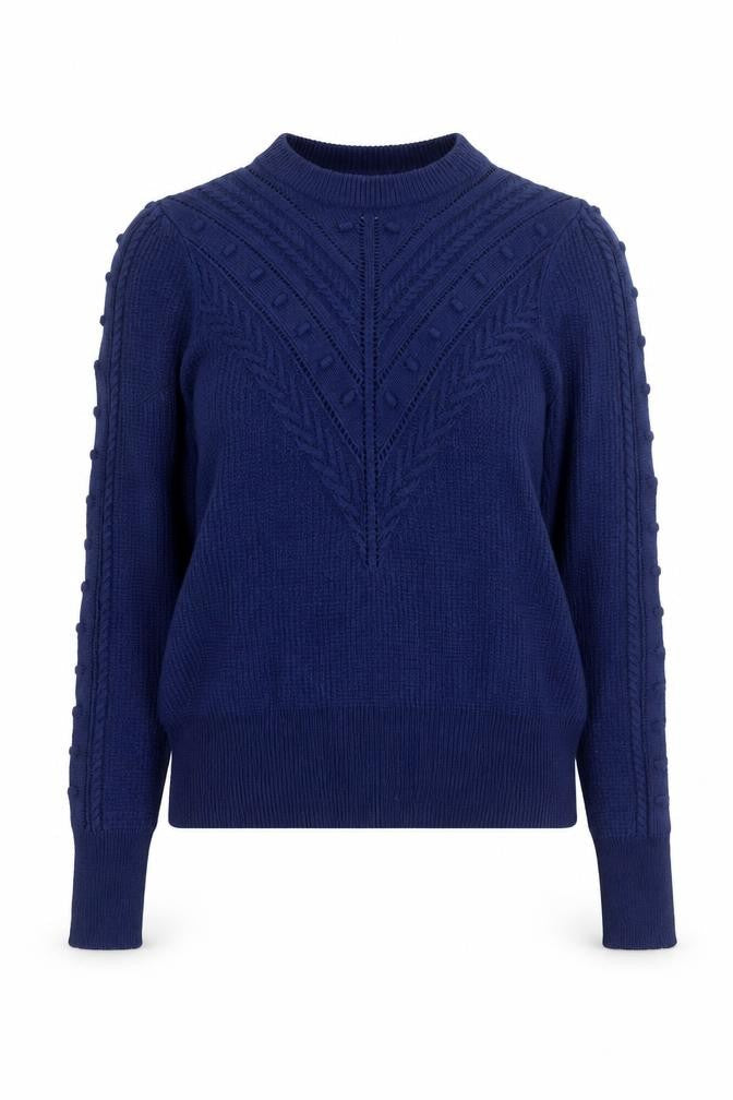 Marks & Spencer Women Blue Size 10 Mock Neck Cable-Knit Jumper