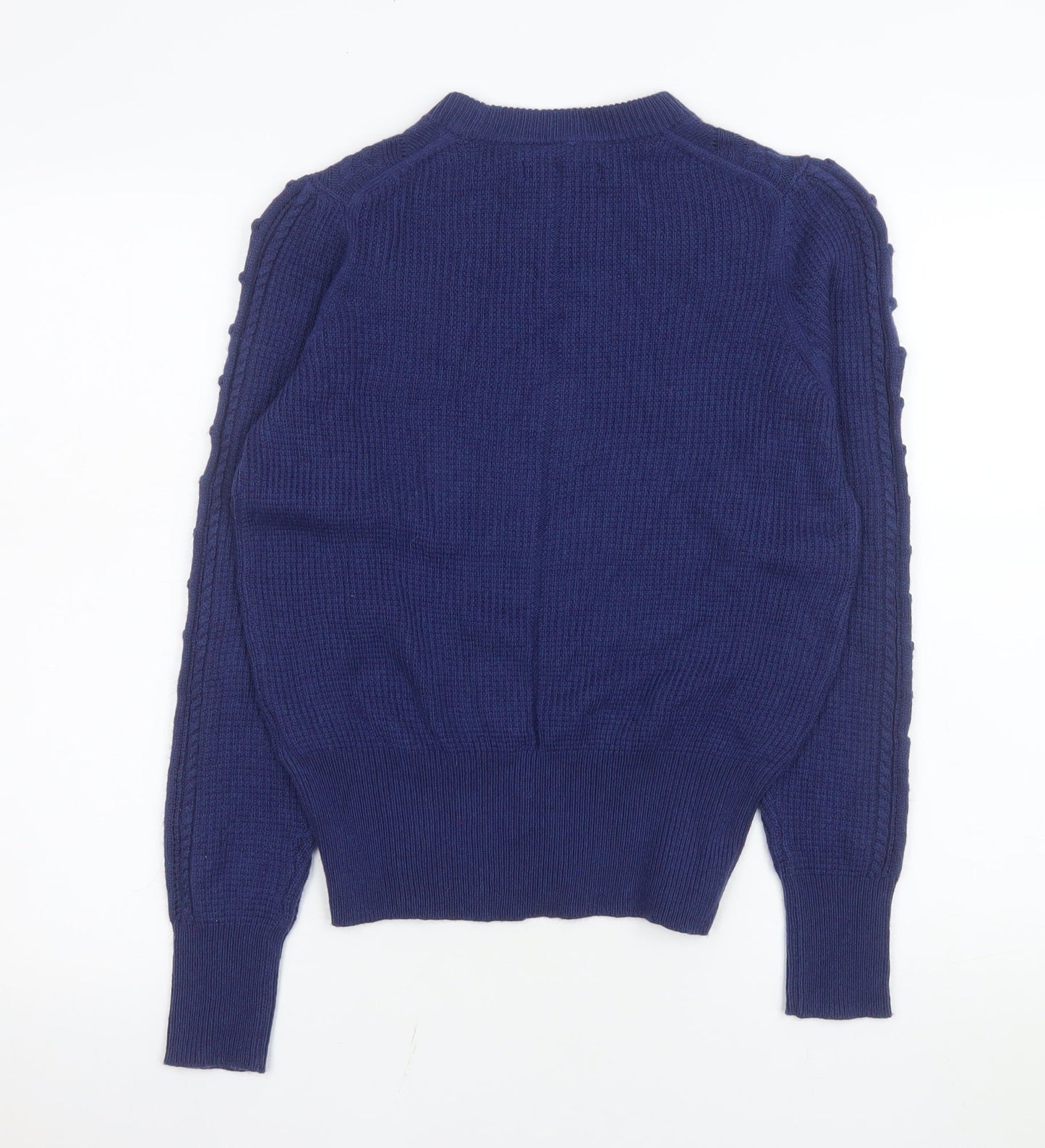Marks and Spencer Women Blue Size 10 Mock Neck Cable-Knit Jumper