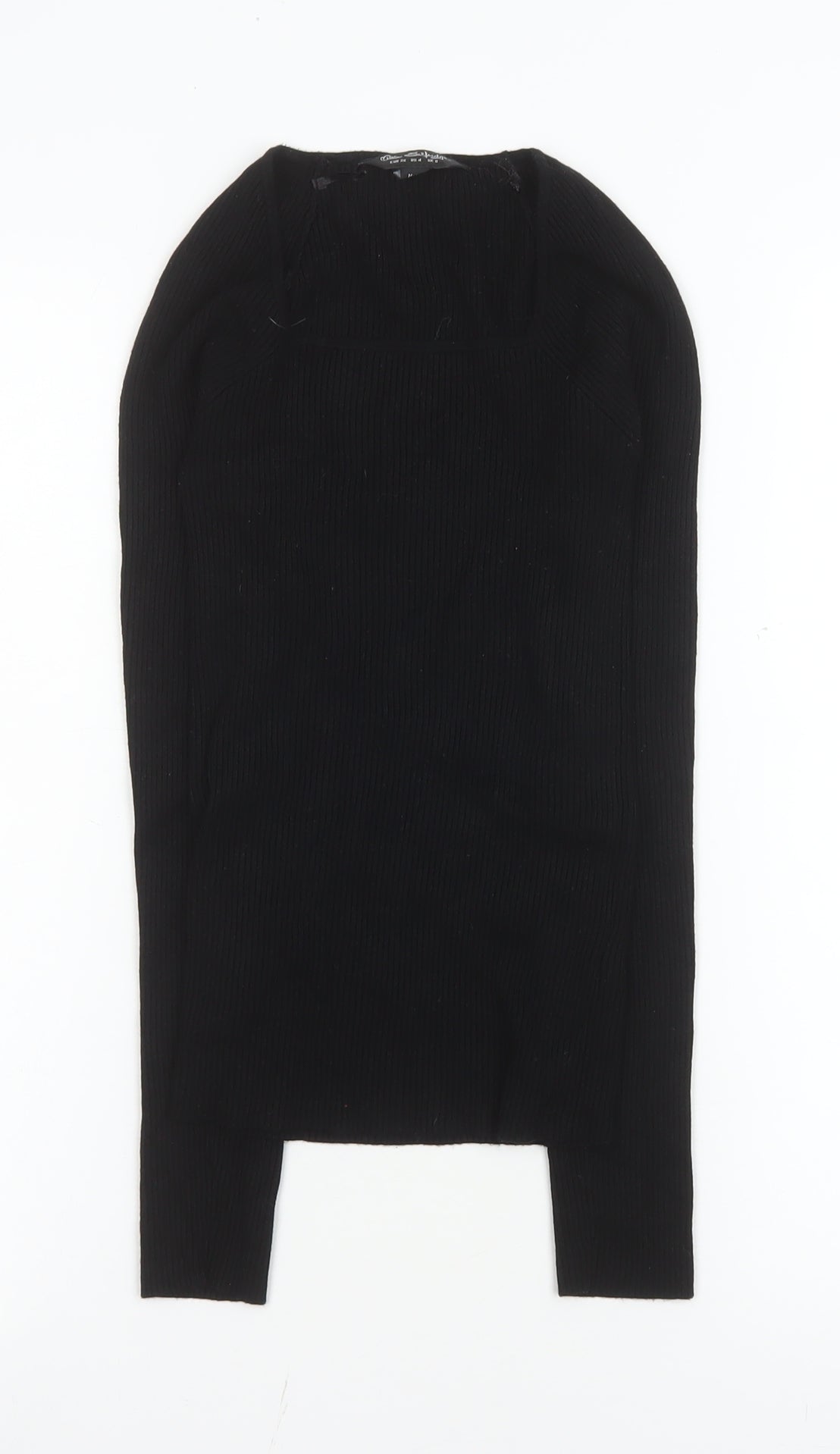 Miss Selfridge Women's Black Size 8 Ribbed Long Sleeve Slim Fit Top