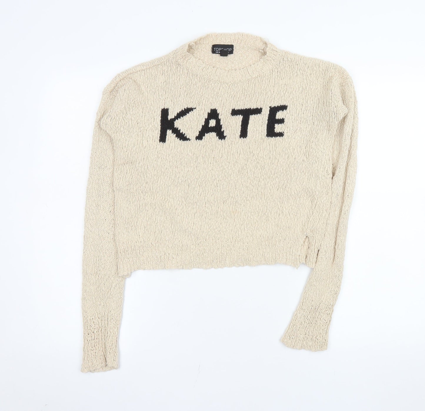 Topshop Women's Beige Knit Pullover Jumper Size 10 Cotton