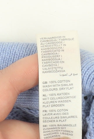 Fat Face Women's Blue Cotton Collared V-Neck Open-Knit Jumper Size 14