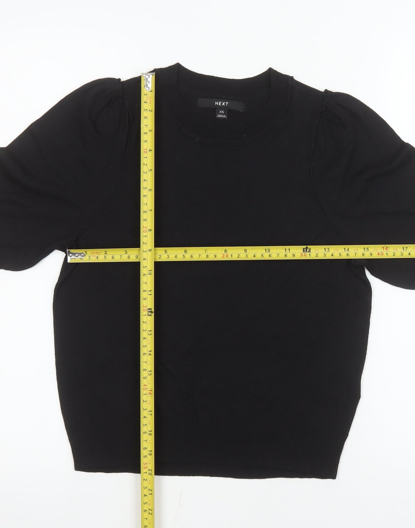 Next Women’s Black XS Puff Sleeve Crew Neck Short Sleeve Top