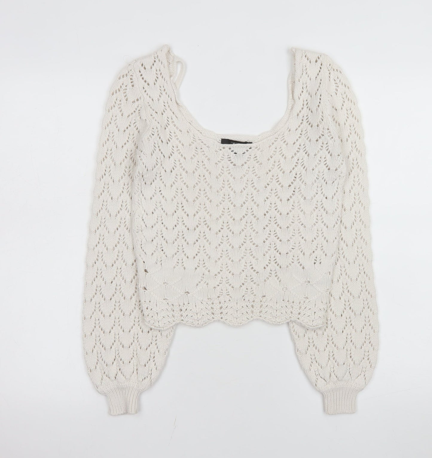 Forever 21 Women Ivory Crochet Knit Cropped Long Sleeve Blouse S