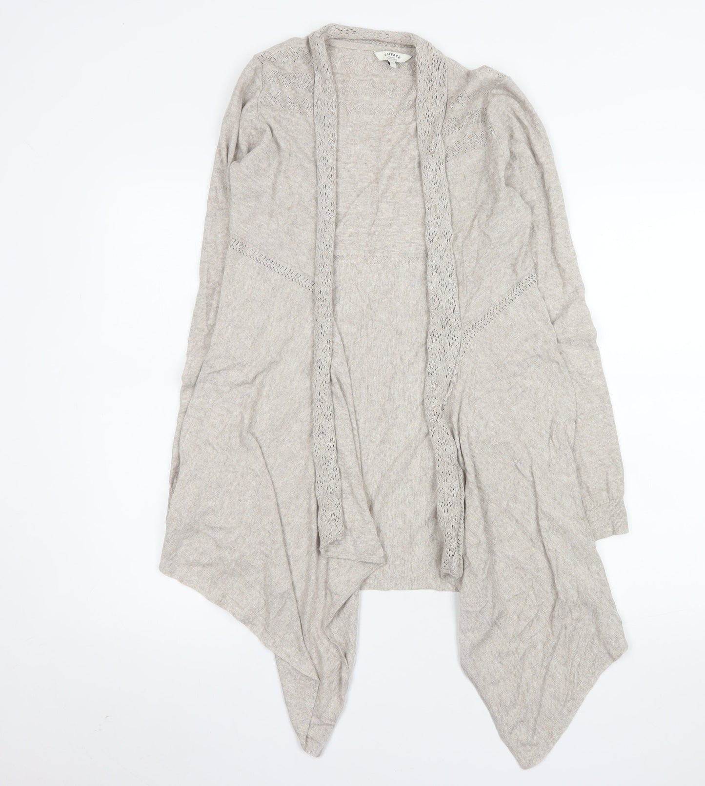 FatFace Women Beige Cotton Open Knit Long Sleeve Cardigan Size 10