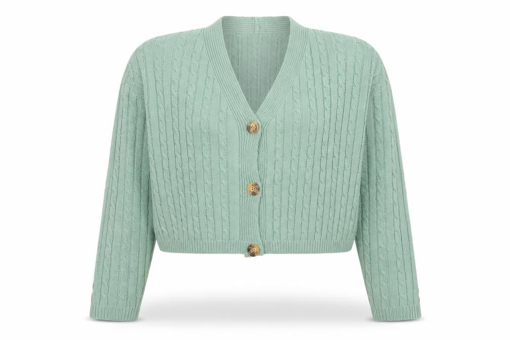 Nasty Gal Womens Green Cable-Knit Button Cardigan Size S