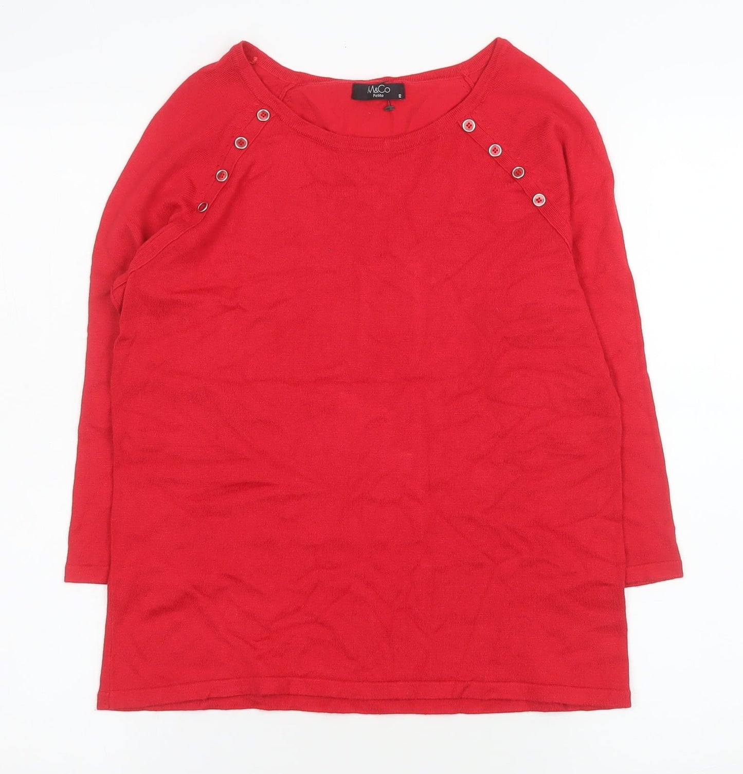 M&Co Petite Women’s Red 3/4 Sleeve Button Detail Knit Top Size 12