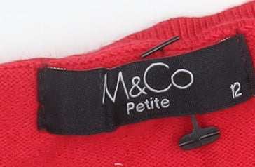 M&Co Petite Women’s Red 3/4 Sleeve Button Detail Knit Top Size 12