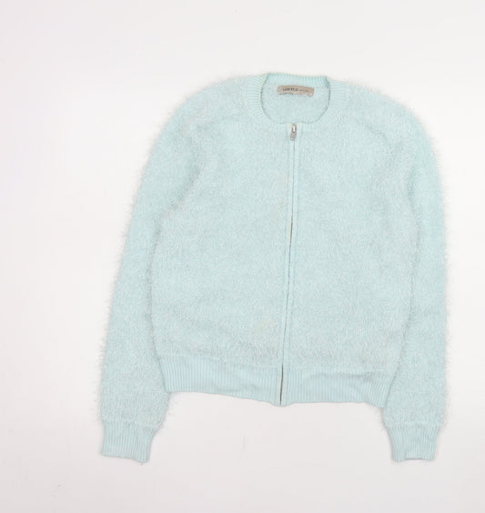 Marks and Spencer Women Blue Size 12 Fluffy Zip Bomber Jacket