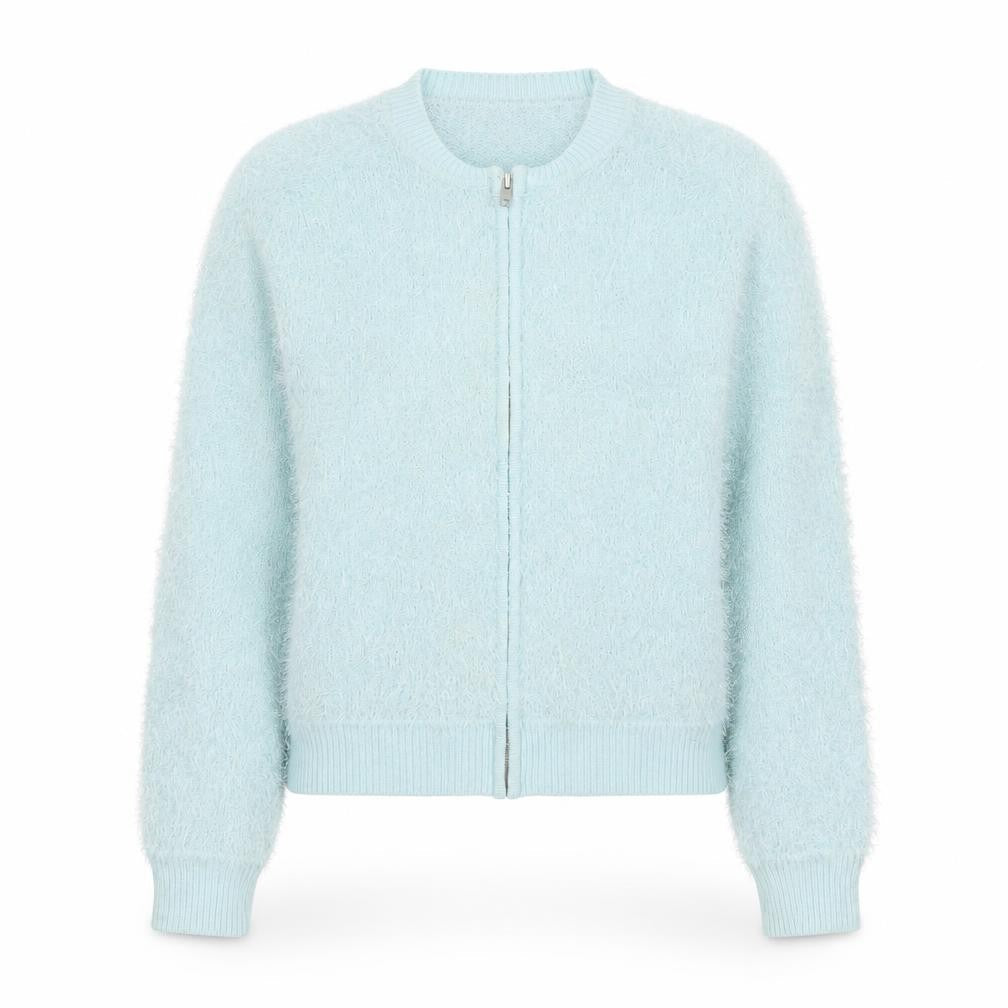 Marks & Spencer Women Blue Size 12 Fluffy Zip Bomber Jacket