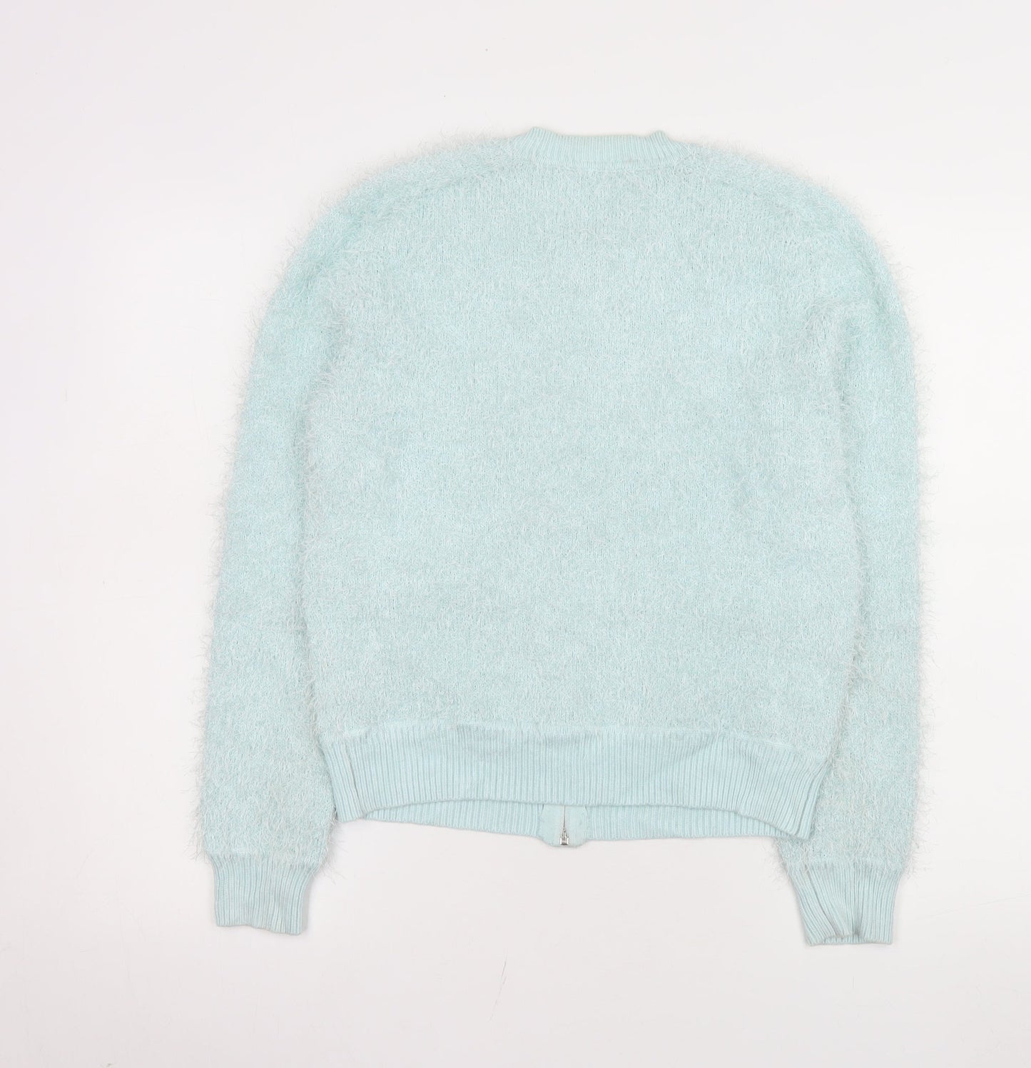 Marks and Spencer Women Blue Size 12 Fluffy Zip Bomber Jacket