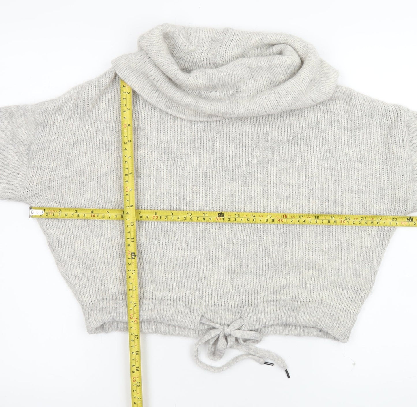 H&M Women’s Grey Roll Neck Drawstring Hem Jumper XS