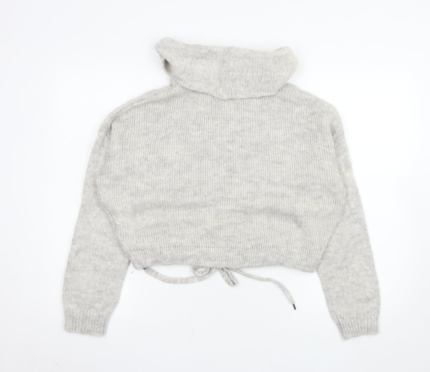 H&M Women’s Grey Roll Neck Drawstring Hem Jumper XS