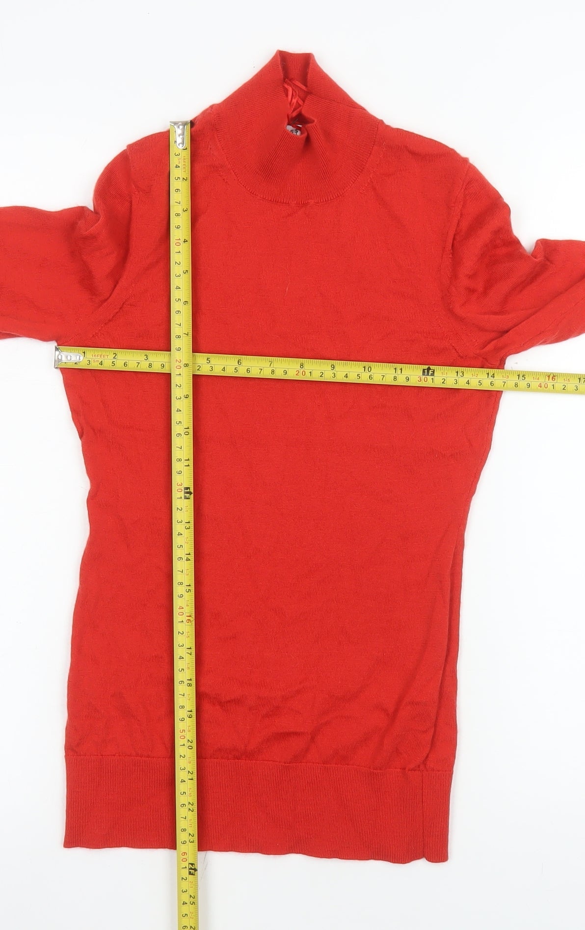 Reiss Women's Red Merino Wool Roll Neck Long Sleeve Knit Top Size S