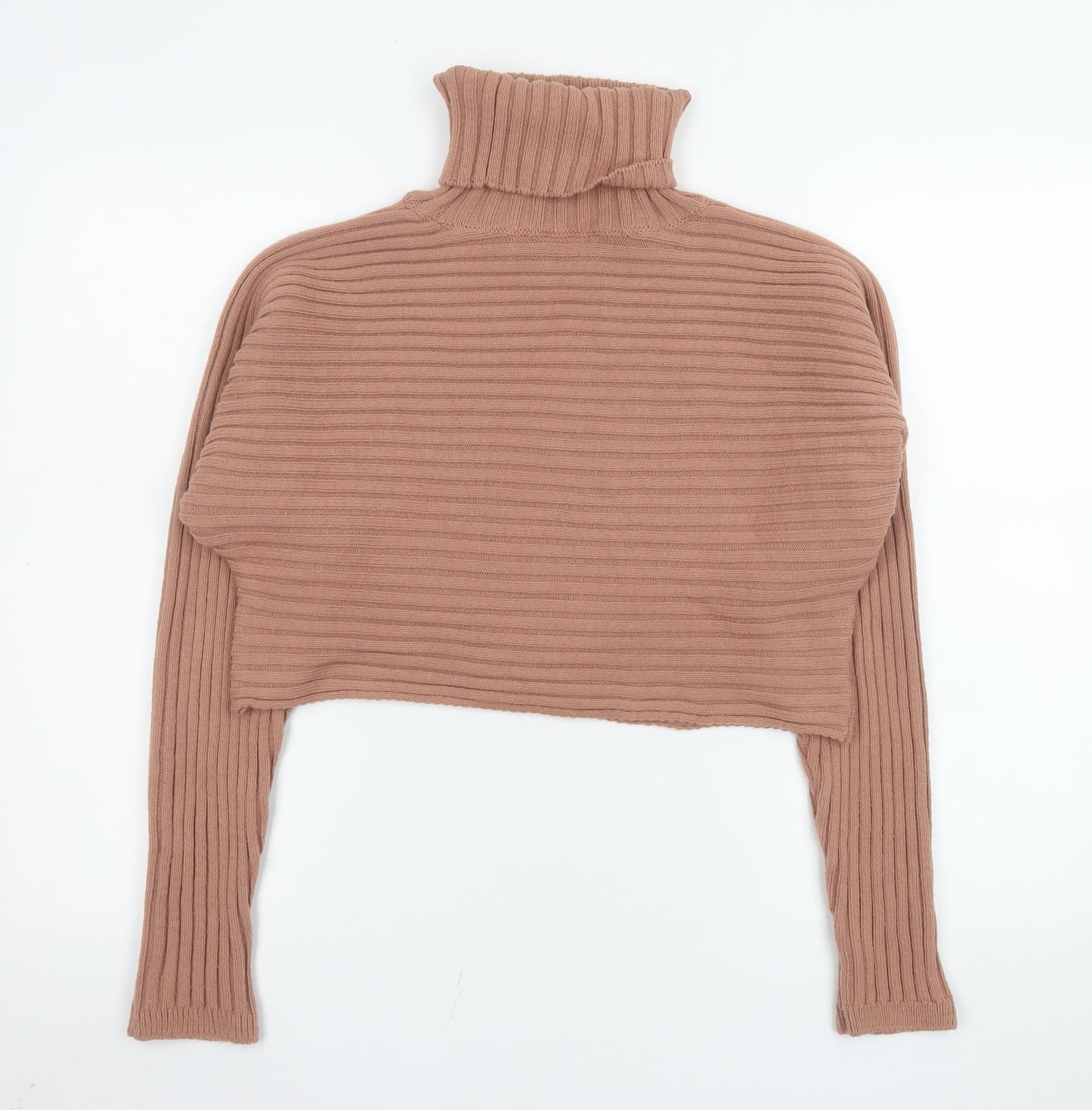 New Look Women Brown Cropped Roll Neck Knit Jumper Size S