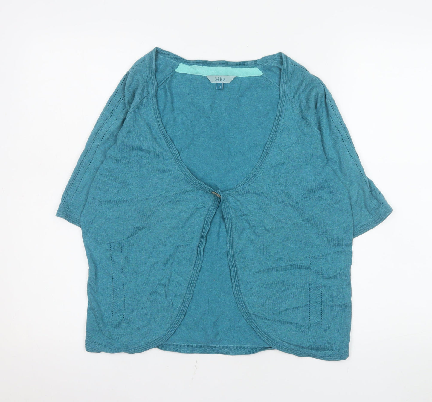 Fat Face Women’s Blue Cotton Short Sleeve Open Cardigan Size 14