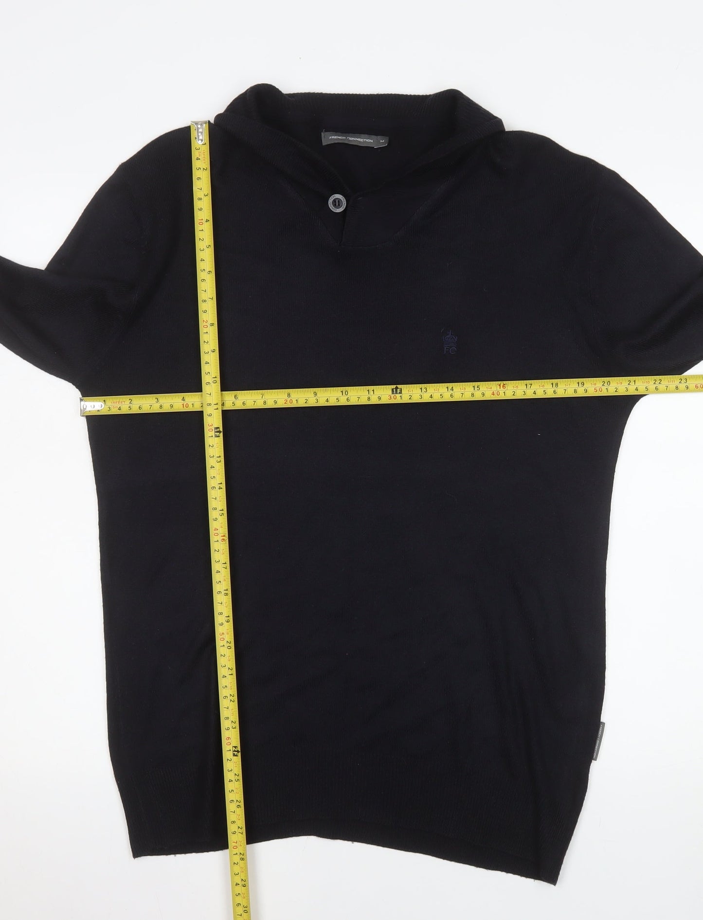 French Connection Men's Black Henley Jumper Size M Acrylic Knit