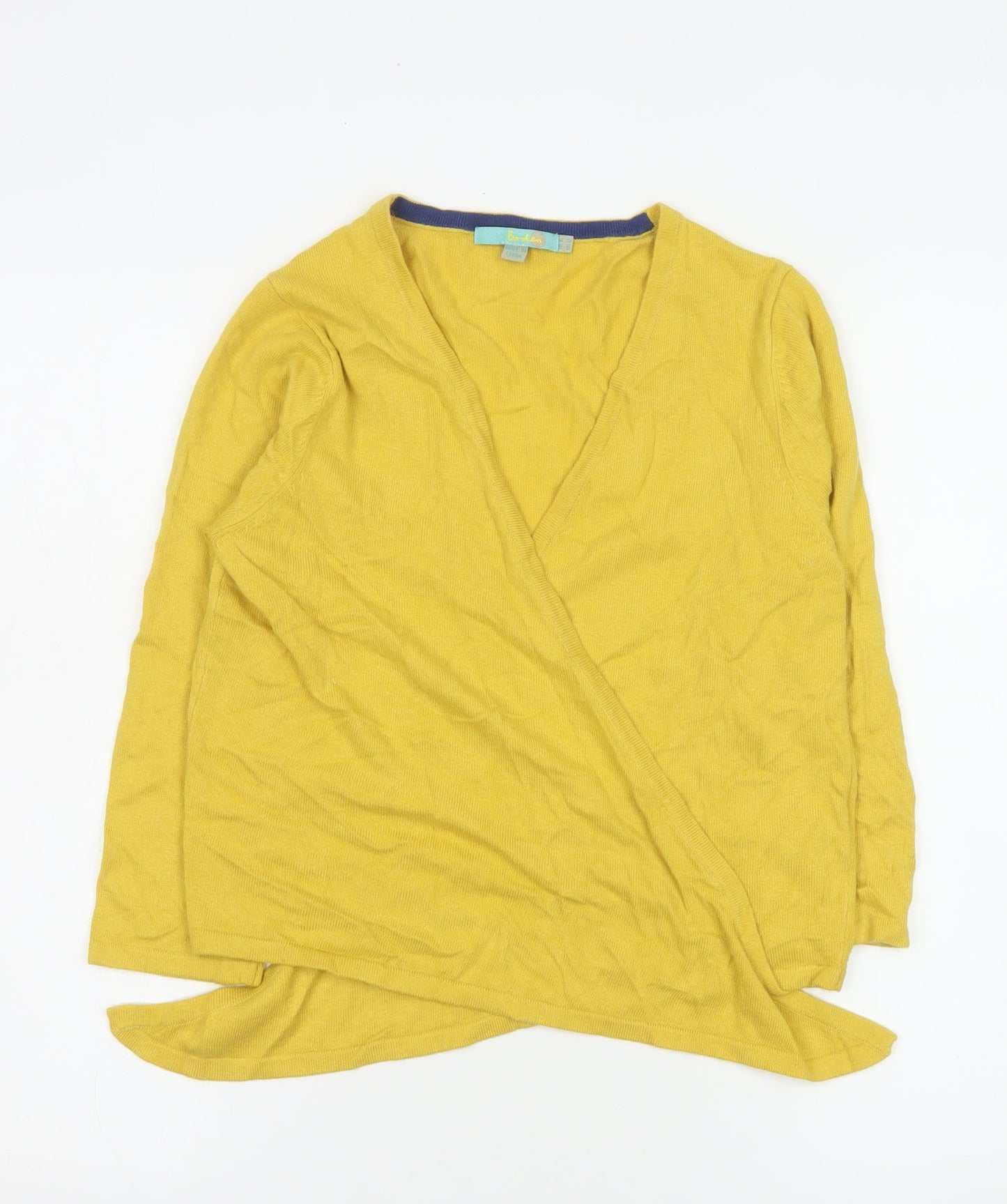 Boden Women's Yellow Wrap V-Neck Long Sleeve Cotton Blend Jumper Size 16