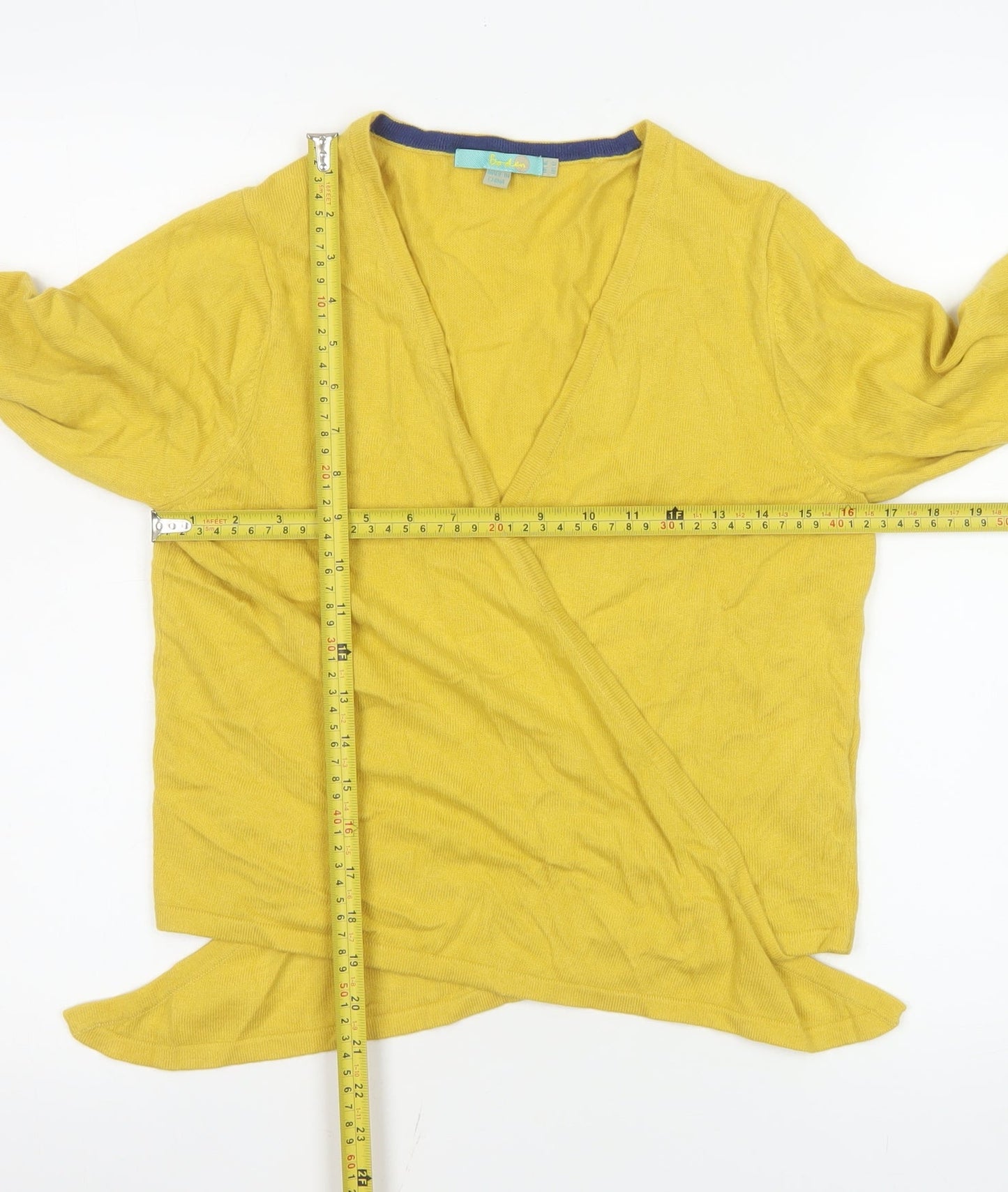 Boden Women's Yellow Wrap V-Neck Long Sleeve Cotton Blend Jumper Size 16