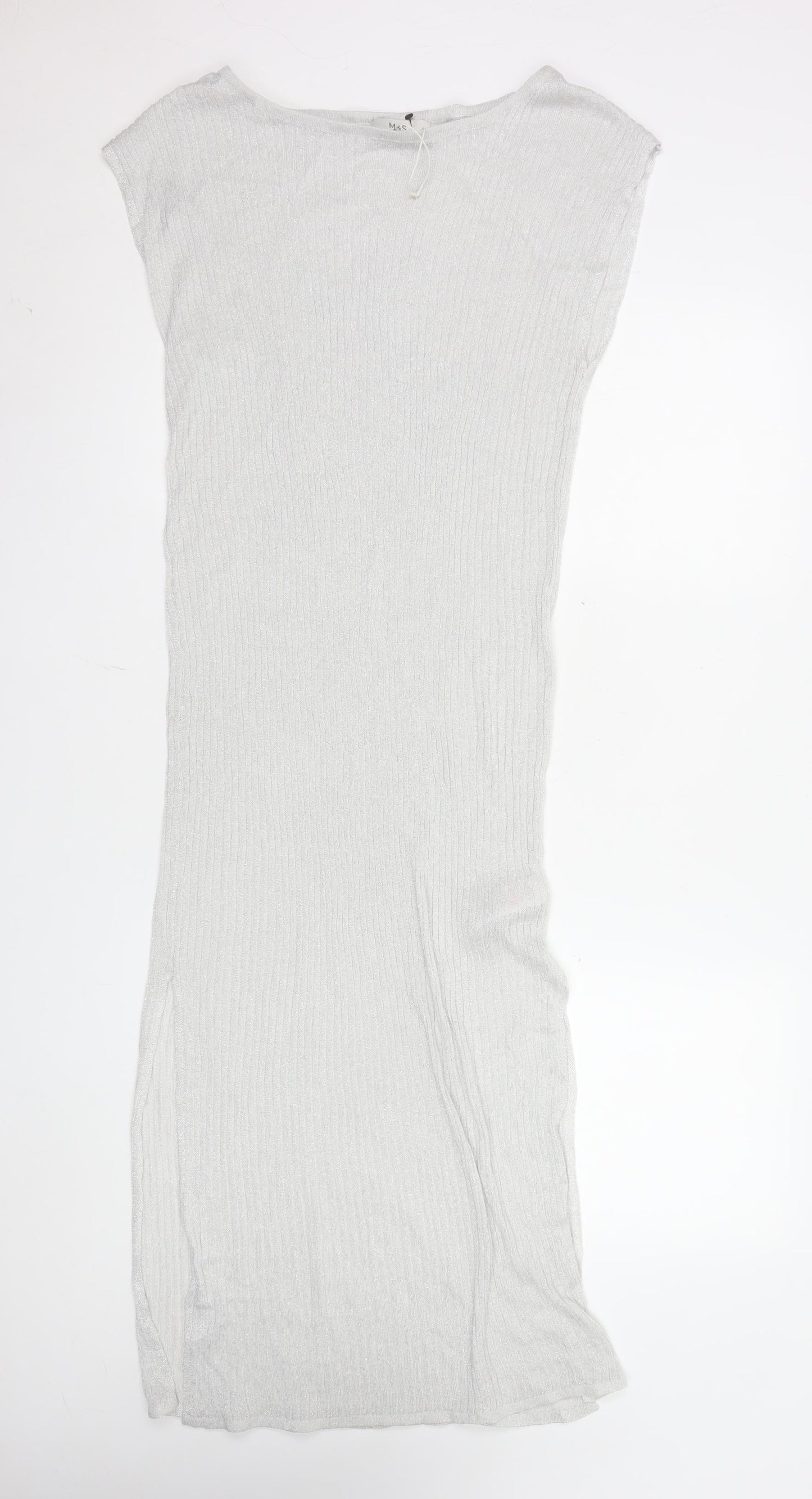 Marks and Spencer Women Silver Size 10 Sleeveless Bodycon Knit Midi Dress