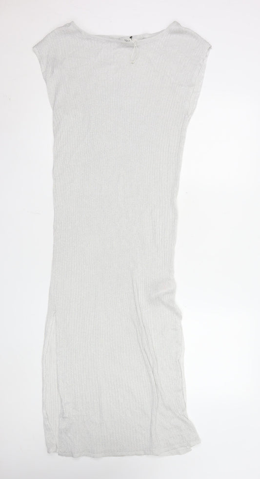 Marks and Spencer Women Silver Size 10 Sleeveless Bodycon Knit Midi Dress