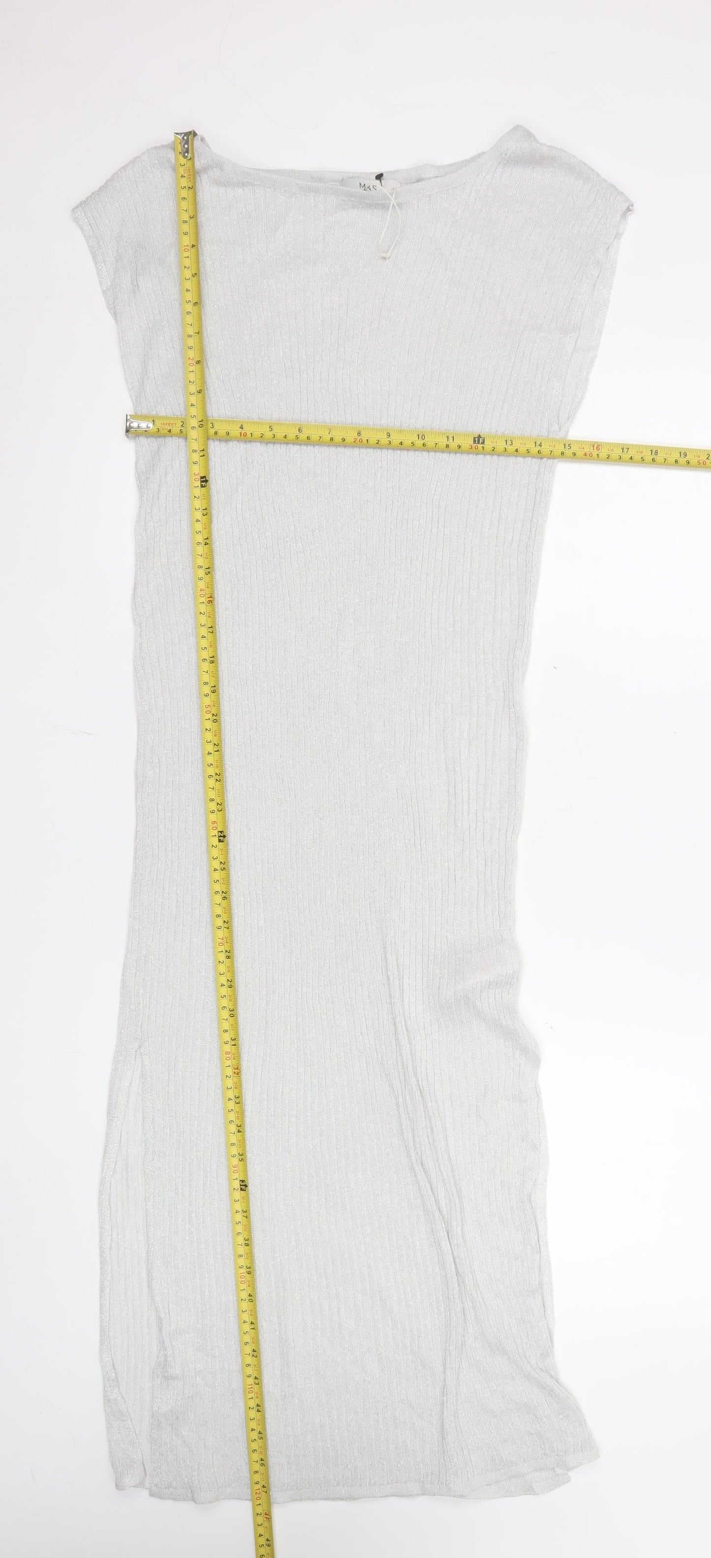 Marks and Spencer Women Silver Size 10 Sleeveless Bodycon Knit Midi Dress