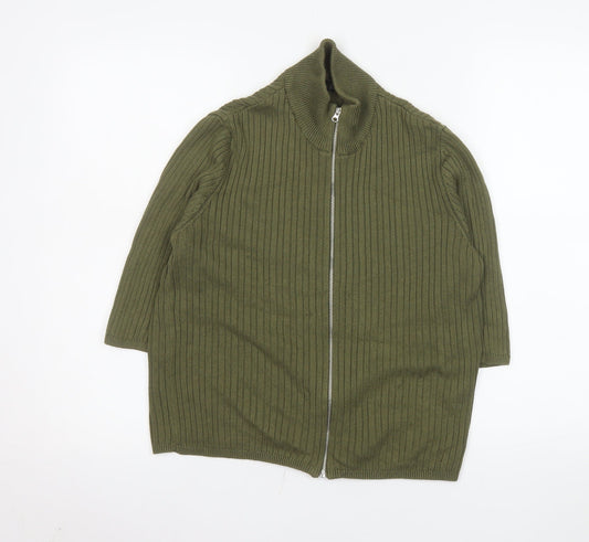 ASOS Women’s Green Ribbed Cotton Zip-Up Knit Jacket Size 16