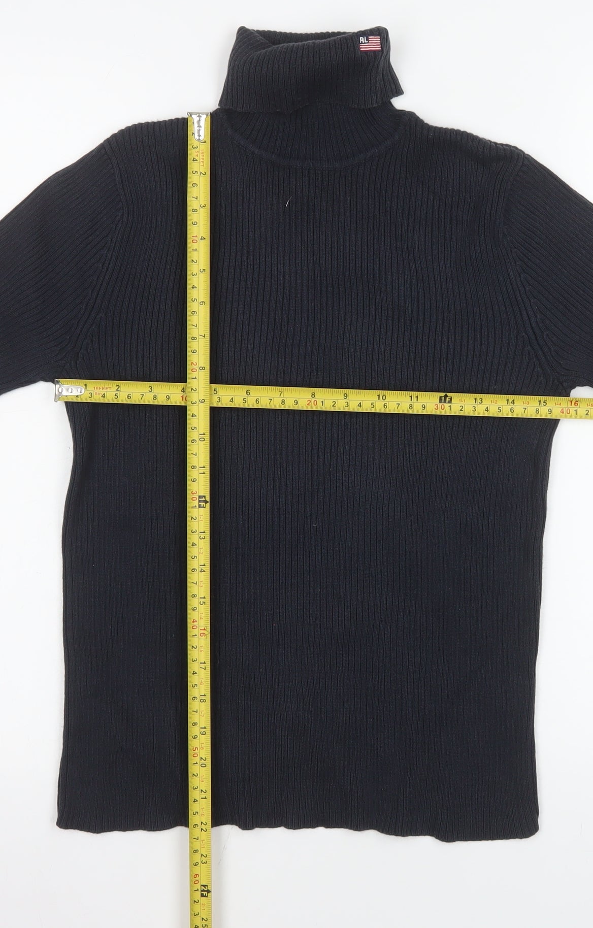 Ralph Lauren Womens Black Roll Neck Cotton Knit Jumper Size L