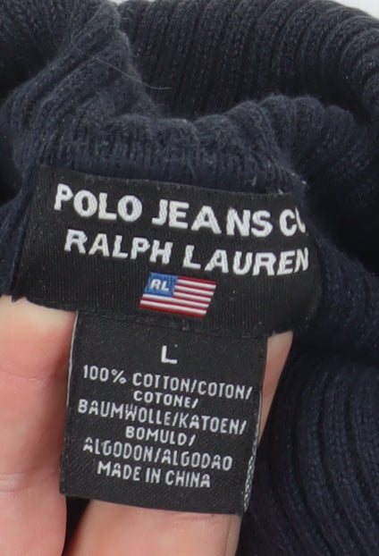 Ralph Lauren Womens Black Roll Neck Cotton Knit Jumper Size L