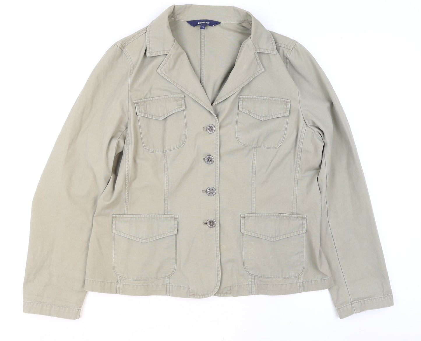 Casual Club Women Beige Cotton Blazer Size 16 Classic Work Jacket